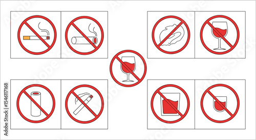 Signage of Multiple Prohibition Icons Representing Restricted Activities and Items for Specific Locations