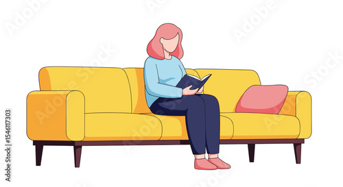 A Woman Relaxes on a Comfortable Couch Reading a Book in a Relaxing Environment