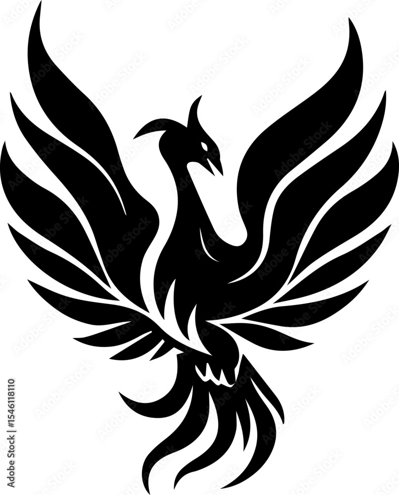 Obraz premium Phoenix Bird Logo Vector, Fire Winged Mythical Creature Symbol