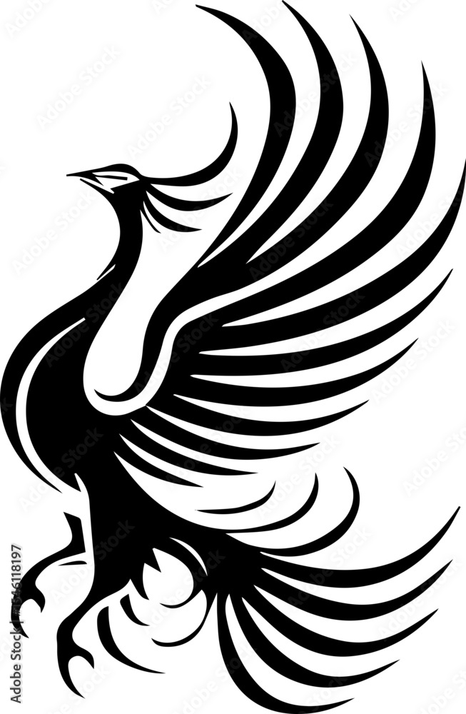 Obraz premium Phoenix Bird Logo Vector, Fire Winged Mythical Creature Symbol