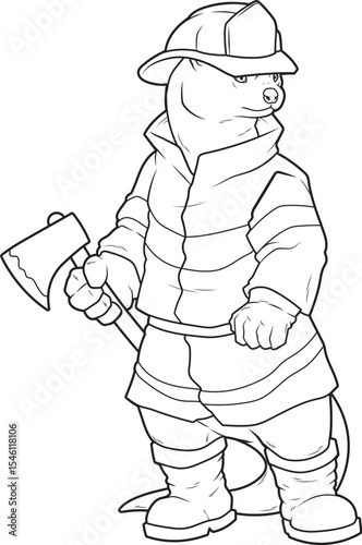 Otter Firefighter Axe Fire department Animal Vector Graphic Art Illustration