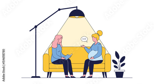 Counseling Session Between Pregnant Woman and Counselor Taking Place in a Cozy Bright Room