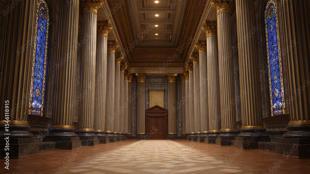 Obraz premium Grand Hallway with Stained Glass Windows