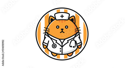 Whimsical Feline Doctor A Colorful And Animated Cartoon With Orange Tones Illustration