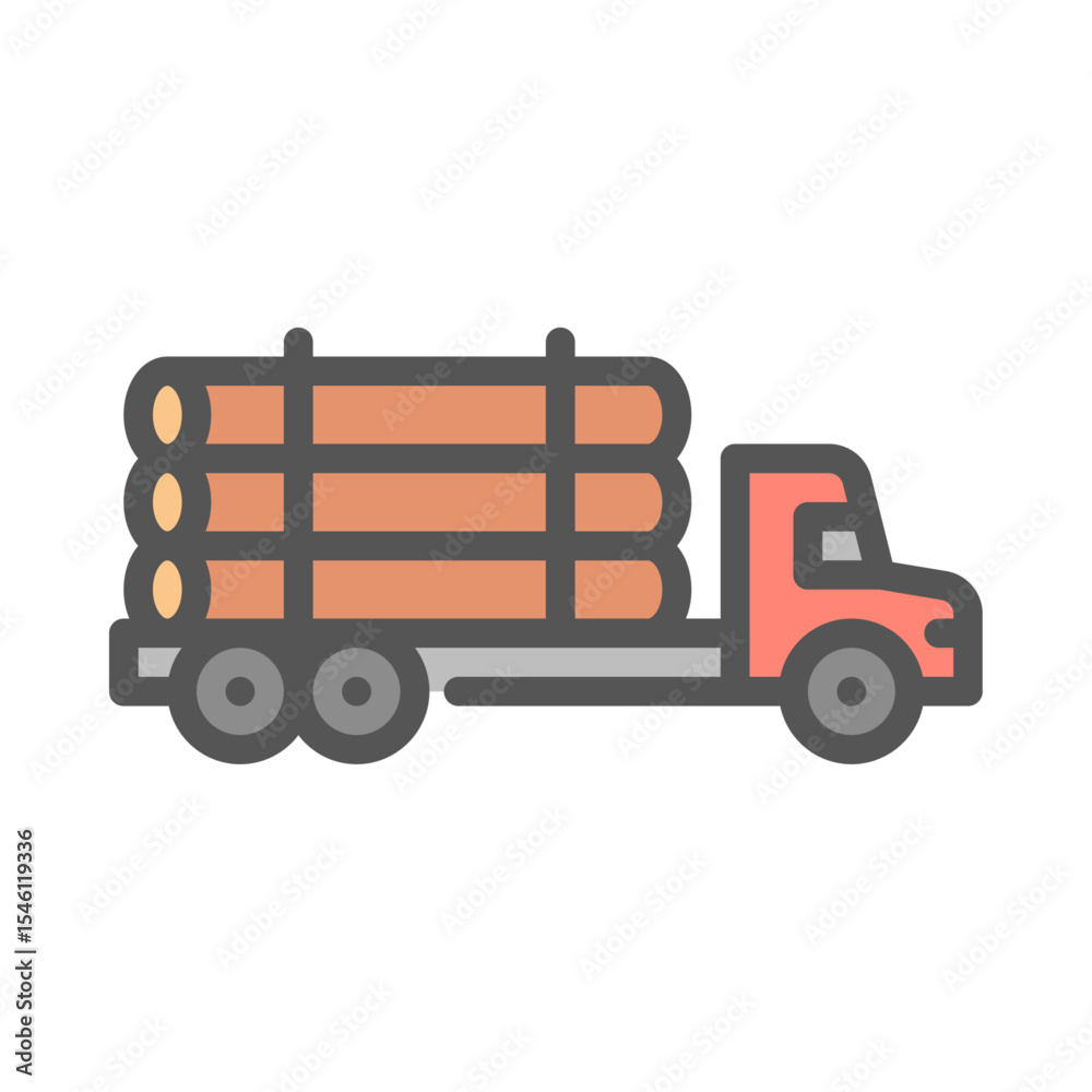 Fototapeta premium Logging Truck filled outline icon. log truck color line illustration.