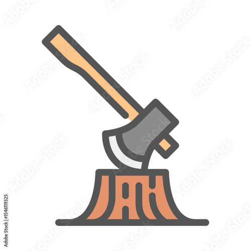 Cutting Tree filled outline icon. deforestation color line illustration.