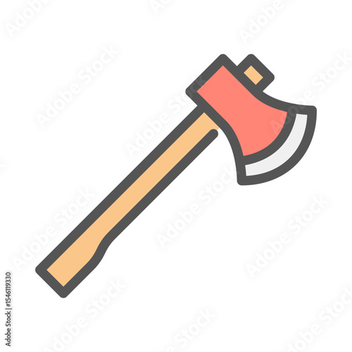 Axe filled outline icon. lumberjack axe color line illustration.