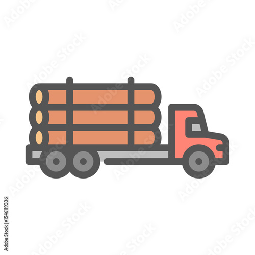 Logging Truck filled outline icon. log truck color line illustration.