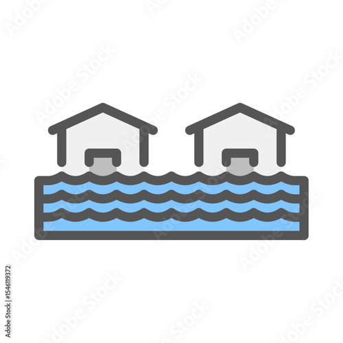 Flood filled outline icon. natural disaster color line illustration.