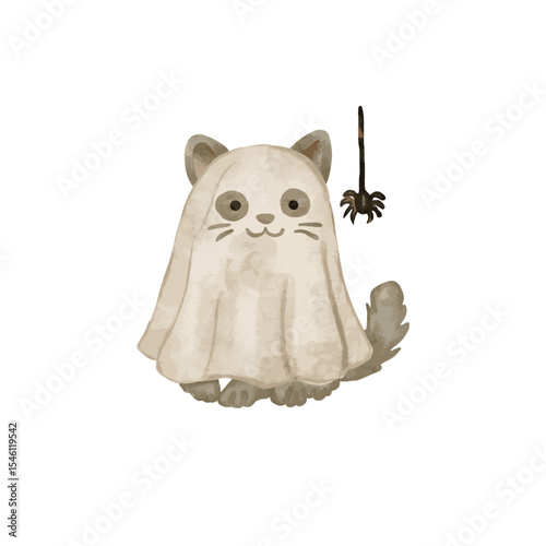 Watercolor cat ghost ai vector 2