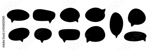 Speech bubbles set. Black hand-drawn chat or message icons in various shapes. Blank comic-style talking balloons on white background. Vector illustration for communication themes.