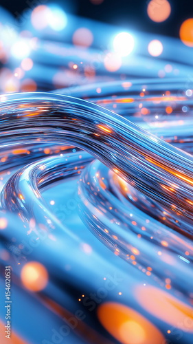 Shimmering abstract waves with glowing lights and reflections