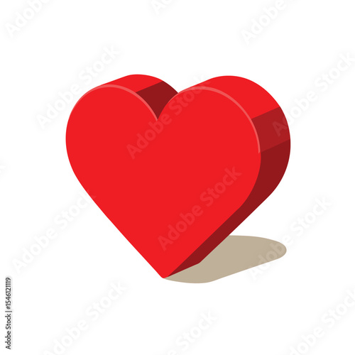A realistic 3D red heart shape with soft shadows, symbol and love with isolated on white background, high-resolution, for commercial use