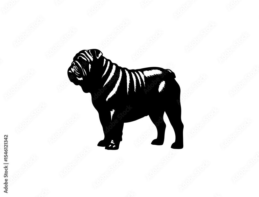 Obraz premium Bull dog in silhollouette vector image on white background.