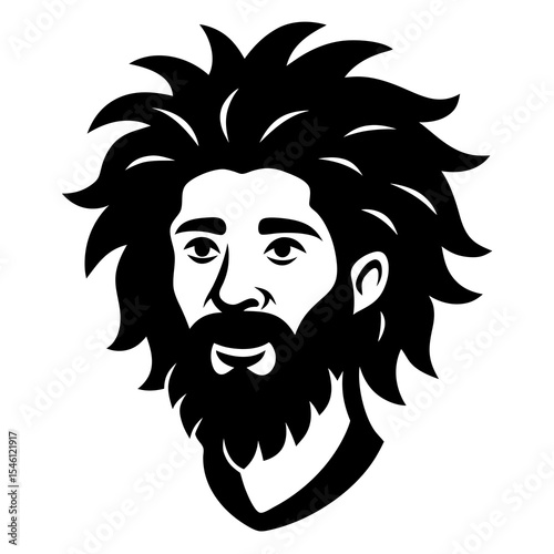 Character vector art of confident black man wearing rasta band, featuring medium afro, styled beard, firm gaze, and expressive identity suited for music branding or poster visuals
