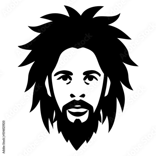 Contemporary vector head of black Rasta male with outlined afro, facial trim, and reggae-colored wrap over forehead, reflecting African roots, spiritual pride, and music-driven identity
