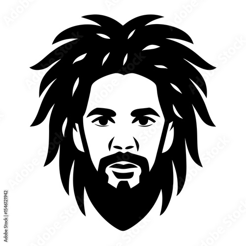 Vibrant cartoon vector of Rastafarian male with large afro, multicolor headband, beard, and warm-toned features representing reggae lifestyle and Afro-Caribbean culture in youth style
