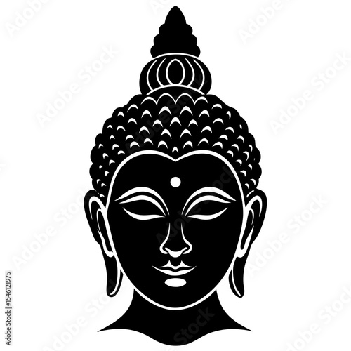 Elegant Buddha Head Silhouette for Mindfulness and Zen Decor – Peaceful Black Vector Icon for Spiritual and Meditation Art

