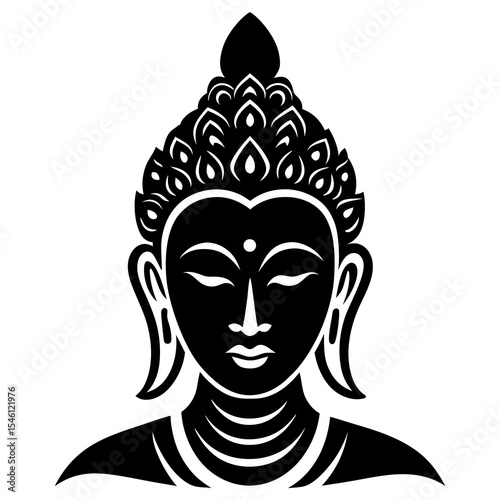 Lotus Crowned Buddha Head Silhouette Vector – Peaceful Black Icon for Yoga and Spiritual Enlightenment Art Projects


