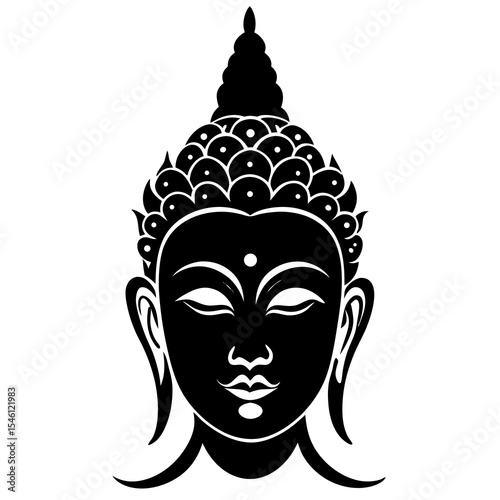 Peaceful Buddha Head Black Silhouette – Minimalist Vector Icon for Meditation, Yoga, and Spiritual Enlightenment Design

