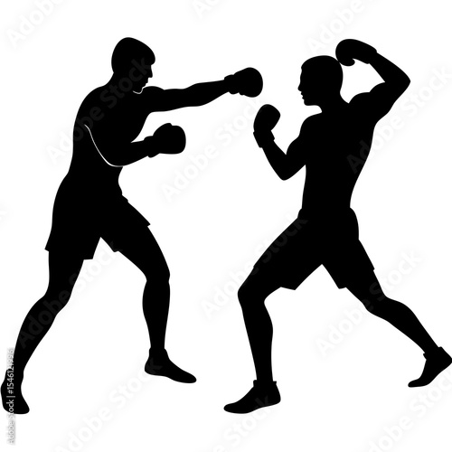 Boxers in Action Silhouette Vector – Athletic Fighting Pose Black Icon for Boxing and Combat Sports Graphic Design

