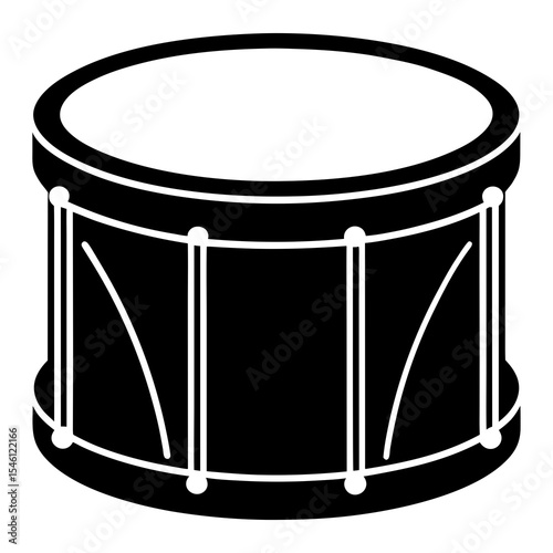 Black vector silhouette of a cylindrical barrel drum with tension rods, used in marching bands, orchestras, or traditional music events. Great for music symbols or rhythm-based graphics.


