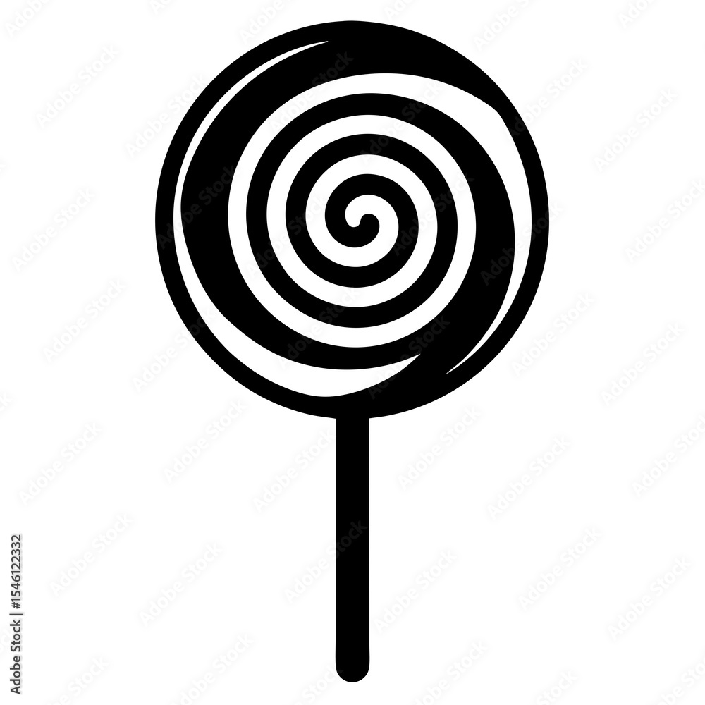 Circular Spiral Candy Lollipop Silhouette with Center Curl in a Classic Sweet Design for Kids and Dessert Branding Use Circular Spiral Candy Lollipop Silhouette with Center Curl in a Classic Sweet Design for Kids and Dessert Branding Use