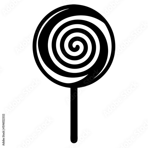 Circular Spiral Candy Lollipop Silhouette with Center Curl in a Classic Sweet Design for Kids and Dessert Branding Use