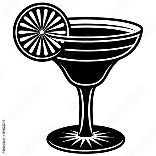 Elegant Cocktail Drink Silhouette in Classic Margarita Glass with Garnish Slice Perfect for Summer, Bar, and Party Themes
