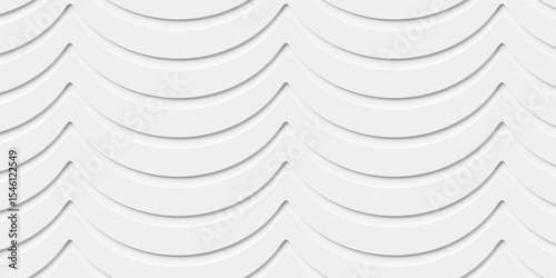 Grid of white offset smooth waves geometry background wallpaper banner, flat lay from above