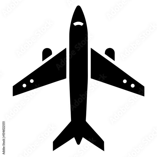 Black silhouette of an airplane from top view, vector design for travel, aviation, airport, airline, transportation, air traffic, or flight-related illustrations

