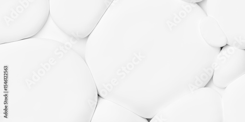 Abstract modern minimal large white bubbles, balloons or pebbles geometry background wallpaper banner, flat lay top view