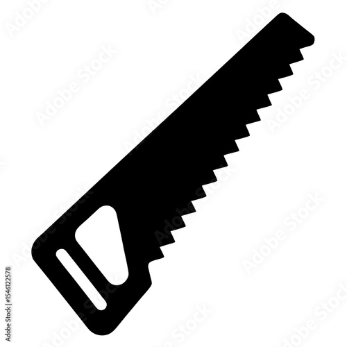 Black silhouette of a carpenter hand saw with heavy grip design — vector icon for manual cutting, construction tools, DIY repairs, or woodshop projects

