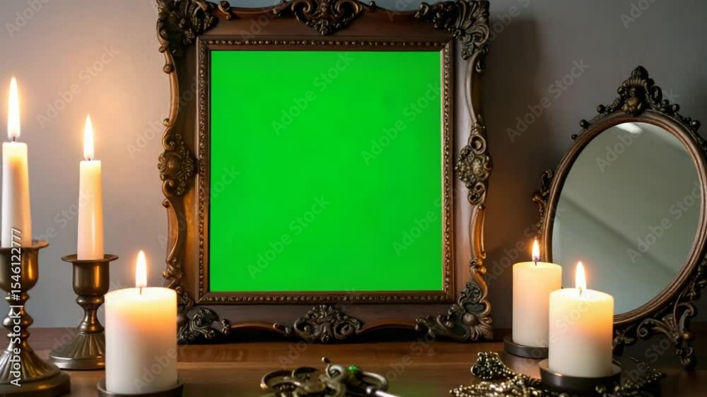 Antique frame green screen display