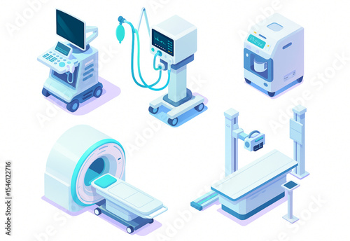 Modern Medical Equipment Icons MRI Scanner Ultrasound Machine X Ray System Hospital Technology Healthcare Illustration