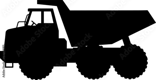 Heavy duty dump truck silhouette side view illustration