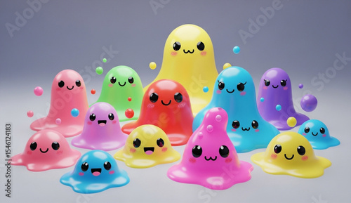 Colorful cartoon slime creatures with happy faces