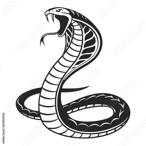 Hissing snake with open mouth and detailed body texture in high contrast vector style.