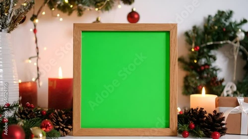 Empty wooden frame holiday decorations