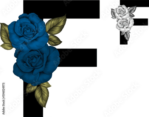 alphabet letter F with floral element series
