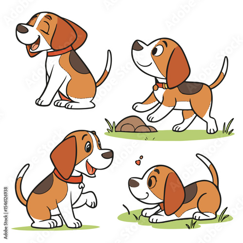 Cute cartoon dog characters in different sitting and playful poses for pet-themed designs.