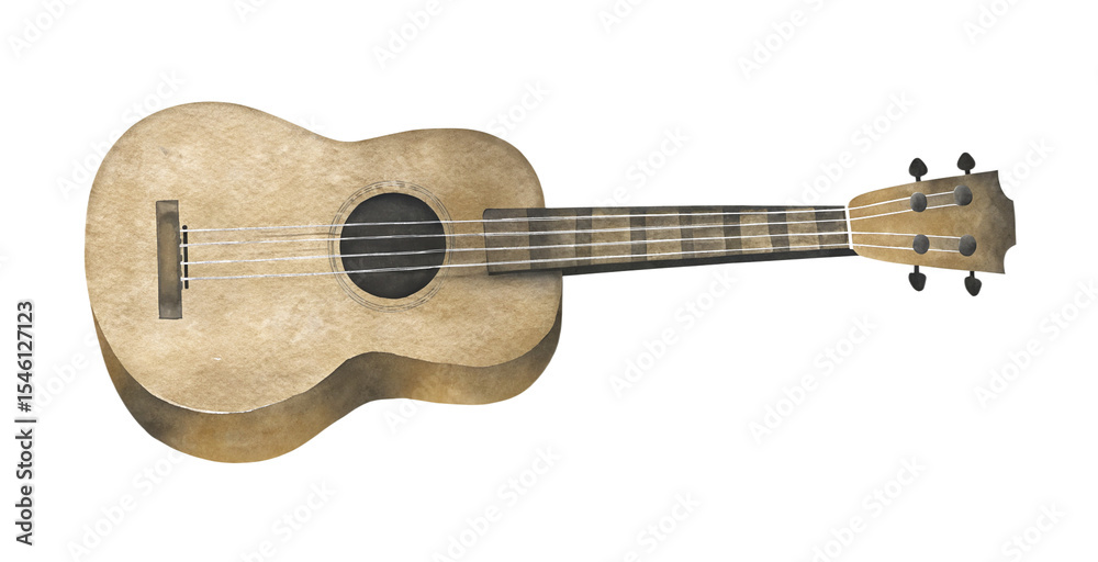Fototapeta premium Watercolor illustration of a ukulele on transparent background.