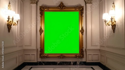 Ornate golden picture frame green screen