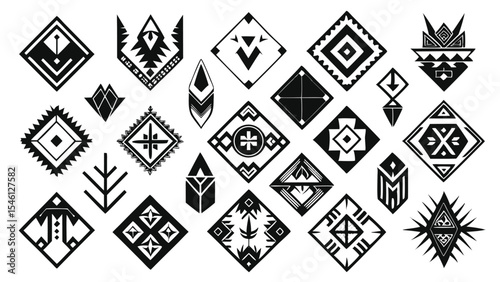 Abstract Geometric Forms: A collection of diverse abstract geometric forms arranged in a visually striking composition, perfect for design elements and adding visual appeal to projects.