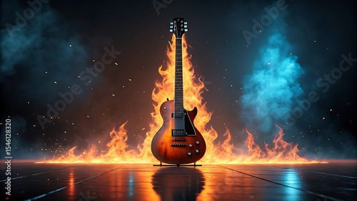 Electric guitar on fire music instrument rock and roll art