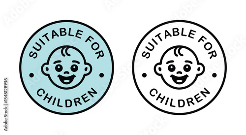 Suitable for Children Baby Face Product Label Line and Solid Icon Set