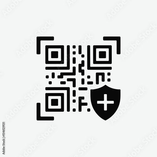 Black Q R Code with Protective Shield and Plus Symbol