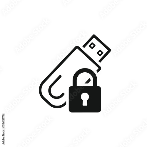 Black U S B Drive Icon with Padlock Security Symbol