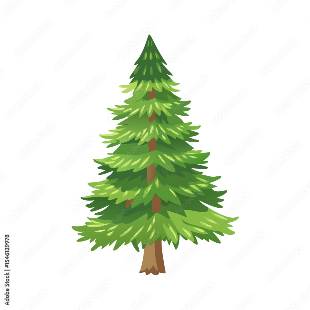Fototapeta premium Detailed Cartoon Pine Tree or Christmas Tree Vector Illustration