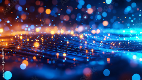 Vibrant abstract background with glowing particles and waves